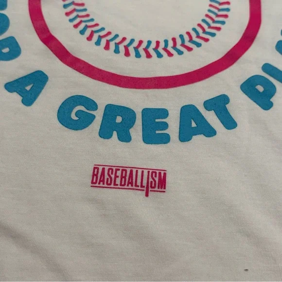 White Baseballism Great Day Graphic Tee with Blue and Pink Accents UNISEX - Picture 8 of 8
